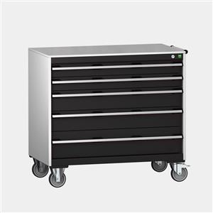 cubio mobile cabinet with 5 drawers & lino worktop. WxDxH: 1050x650x990mm. RAL 7035/5010 or selected Bott MobileIndustrial Tool Storage Trolleys 1050mm x 525mm